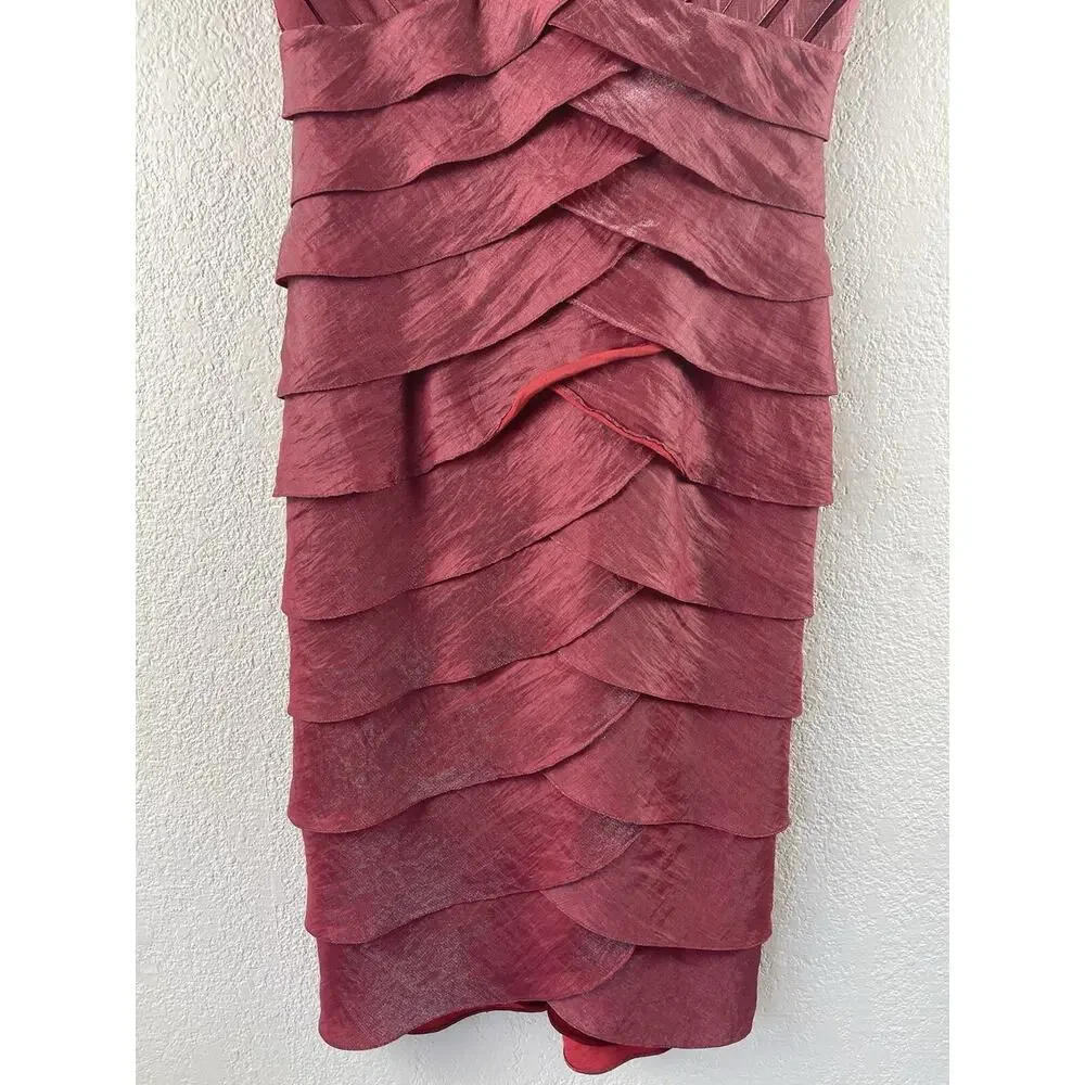 ADRIANNA PAPELL Women's 4 Shutter Pleated Tiered Dress‎ RED Cocktail Party